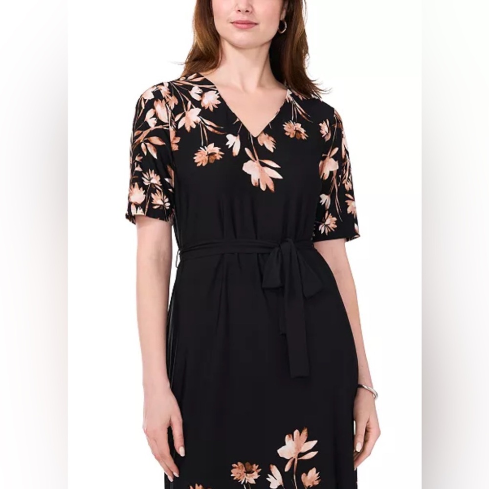 MSK Black Maxi Dress with Beige Floral Design - Picture 3 of 6